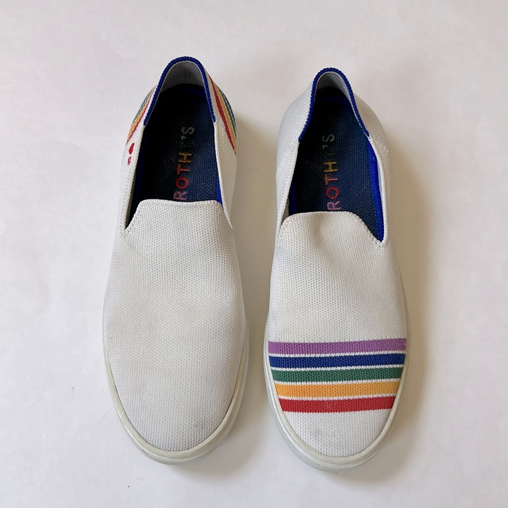 Rothy’s pride rainbow slip on size 8.5 white washable sneakers